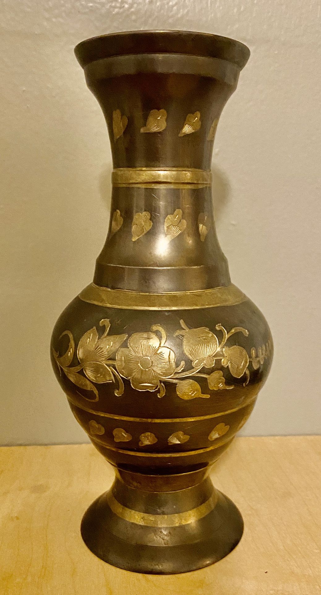 Vintage Solid Brass Indian Vase 7.5”