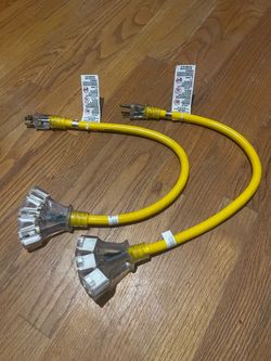 Yellow Triple Outlet Extension Cord Splitter – Set of 2