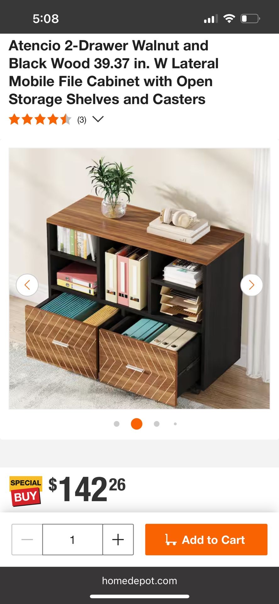 Cabinet with Open Storage Shelves and Casters for sale new