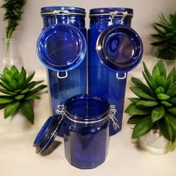 Vintage Colbalt Blue Apothecary Jars  Or Canisters 