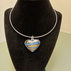 Silver Tone Choker With Glass Heart From Bahamas 