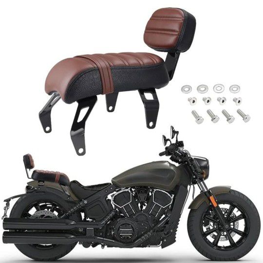 Passenger Seat Backrest, Leather Passenger Seat with Backrest Pad Fit Compatible with Indian Scout Bobber 2018-2023 Replace OEM Number: -LNA

