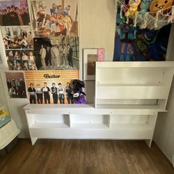 Floor Bed With Bookcase Storage- White 