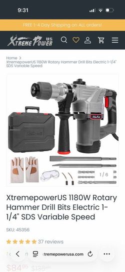 XtremepowerUS 1180W Rotary Hammer Drill Bits Electric 1-1/4" SDS Variable Speed $50