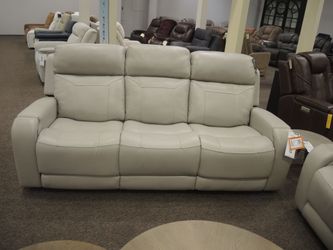 Moto Motion Maverick Leather Power Media Sofa - Light Gray | Couch | Living Room Couch