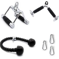 Cable Machine Attachment 1 Set, Double D Handle, V-Shaped Bar, Tricep Rope, Pull Down handle and more  for Home Gym  workouts. Silver 