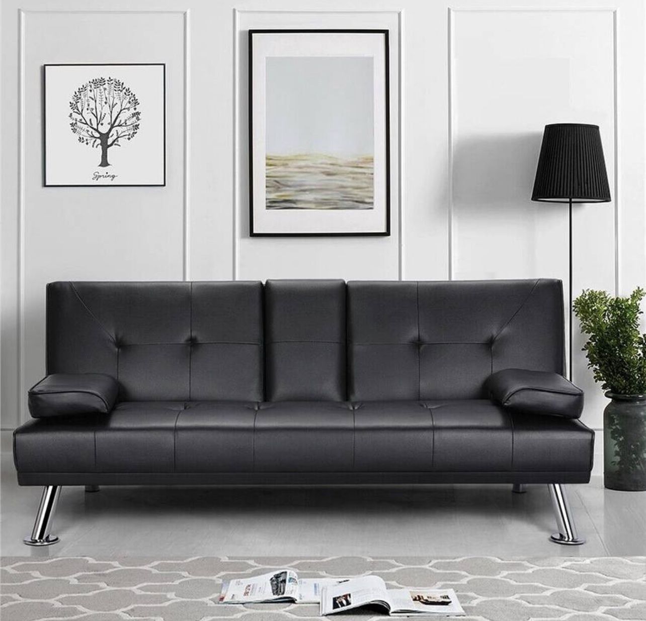 Black futon sofa sleeper convertible couch - NEW
