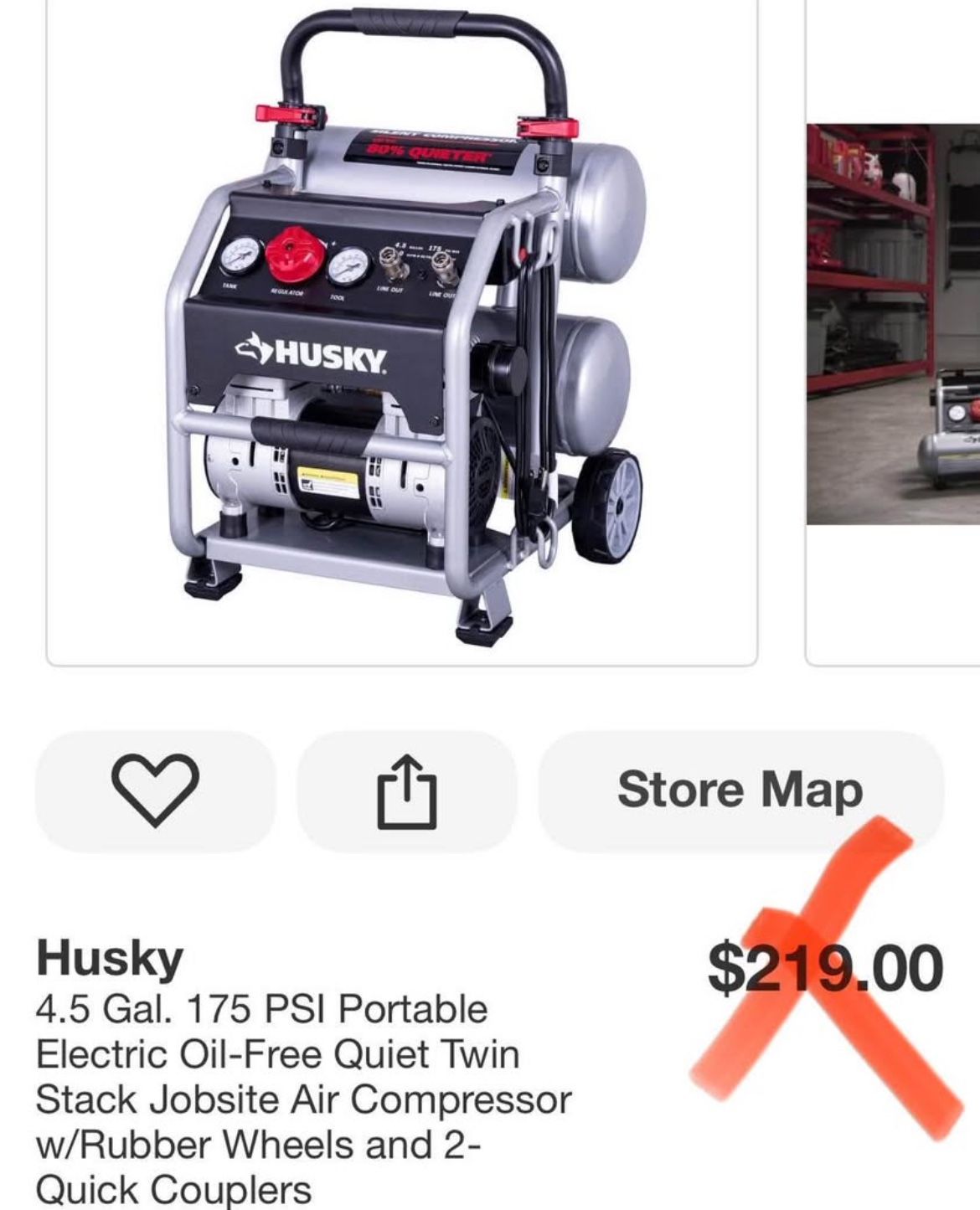 Husky 4.5 Gal. 175 PSI Portable Electric Oil-Free Quiet Twin Stack Jobsite Air Compressor w/Rubber Wheels and 2- Quick Couplers