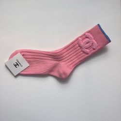 Pink Chanel Socks With Blue Trim