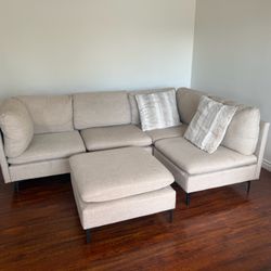 Contemporary Beige Sectional Sofa with Ottoman