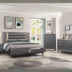  LED BEDROOM SET WITH FOOTBOARD DRAWERS 4PC – $1380