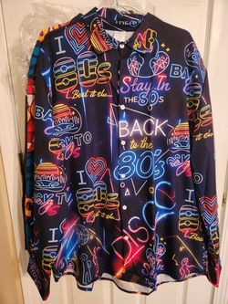 Novelty "1980s" long Sleeved button down colorful shirt. 
XXL. Feels like a large. Polyester blend. NEVER WORN.
*** Cash 💸 only, please. Front Door p