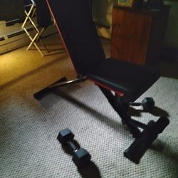 Weight Bench And Two Dumbbells At 20 Lbs