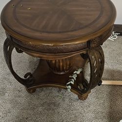 Wood And Brass End Table