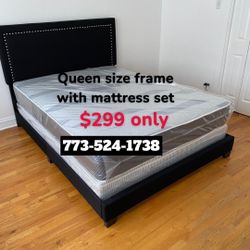 Queen Size Bed Set Headboard Frame With Mattress Set $299 Everything 