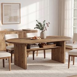 CH0015 63" Solid Wood Dining Table for 6, Oval Kitchen Table with Storage for Dining Room