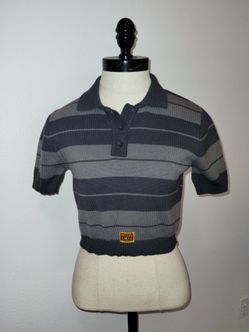 FB County Polo Shirt Womens Size Large Crop Top Charlie Brown Cholo Punk Pin Up