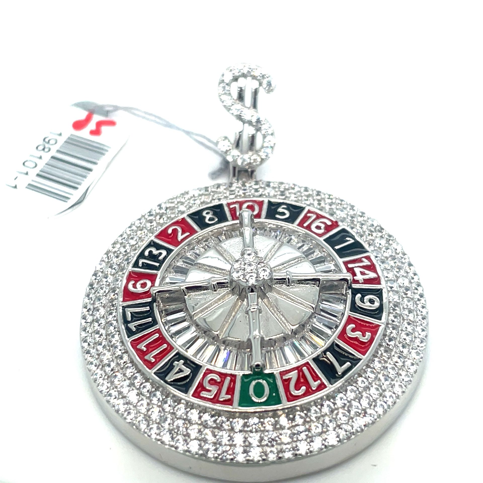 925 Sterling Silver CZ Roulette Wheel Pendant 24.00g 198101