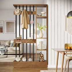 ❤️‍🔥 71 in. Brown Wood Room Divider for Office,