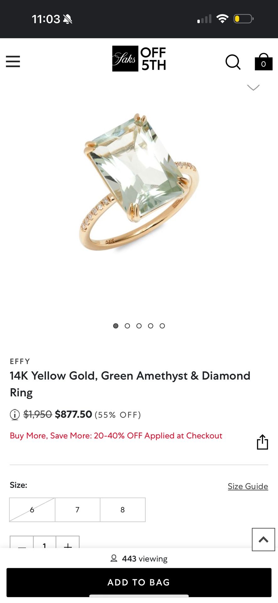 14k Yellow Gold Green Amethyst & Diamond Ring 