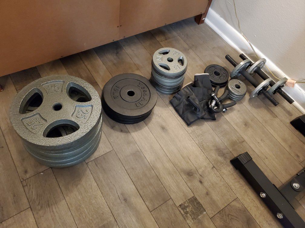 Complete Weightlifting set - $300 - plates, rack, bench and bars