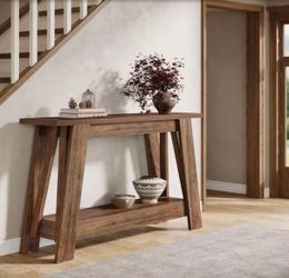 Turrel la 41.3 in. Rus tic Brown Rectan gle Wood Consol e Ta ble, Small Entraw ay Ta ble
