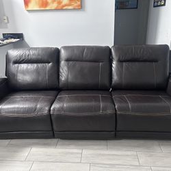 Leather Sofa -Reclines/USB Ports 