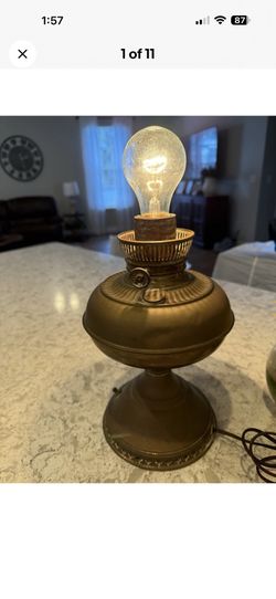 Antique Old Brass Kerosene Table Lamp Burner 12" Tall. Tested