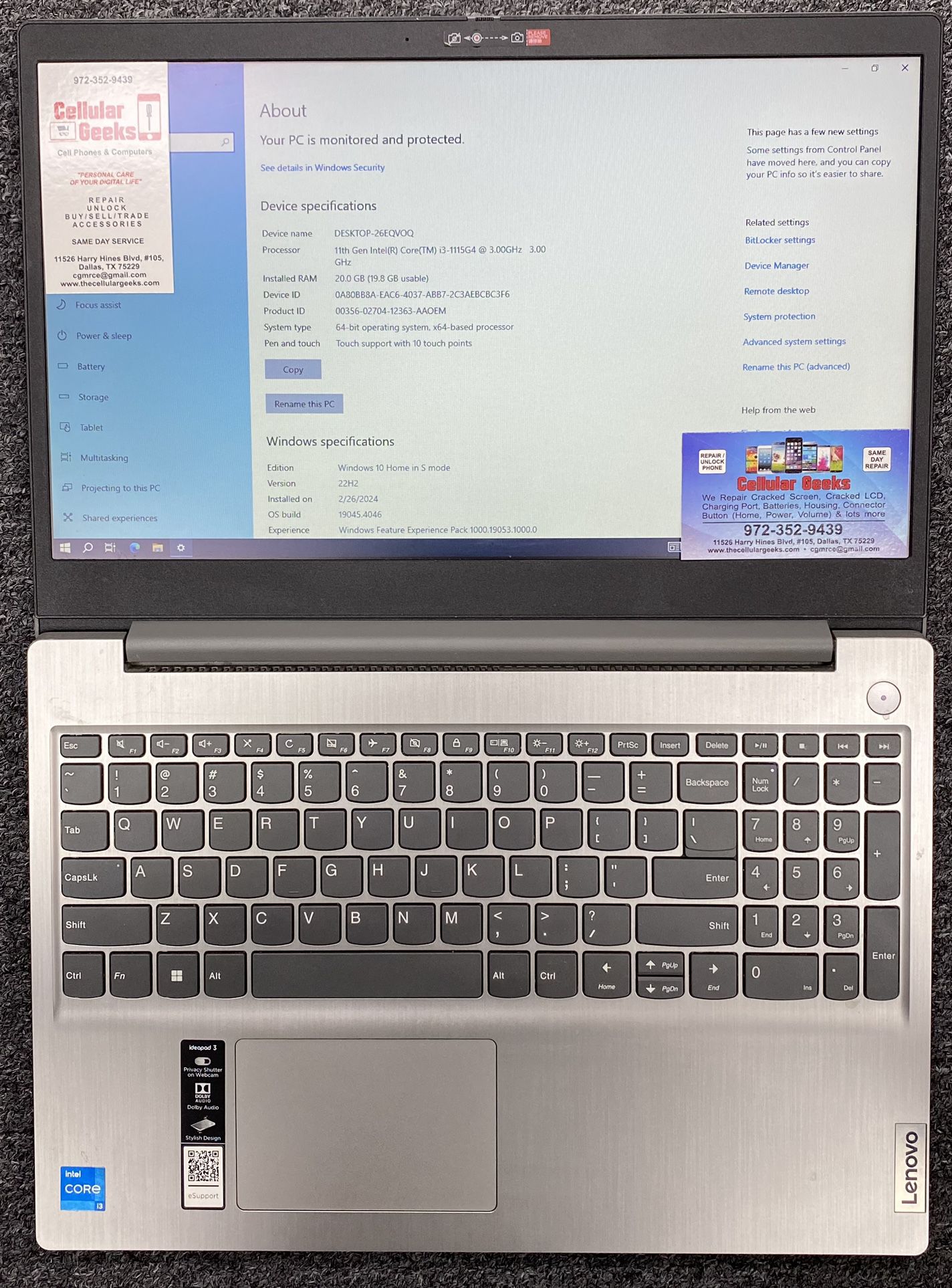 Lenovo ideapad 3 16” inch Touch Screen 512 GB Solid State Storage 20GB Memory