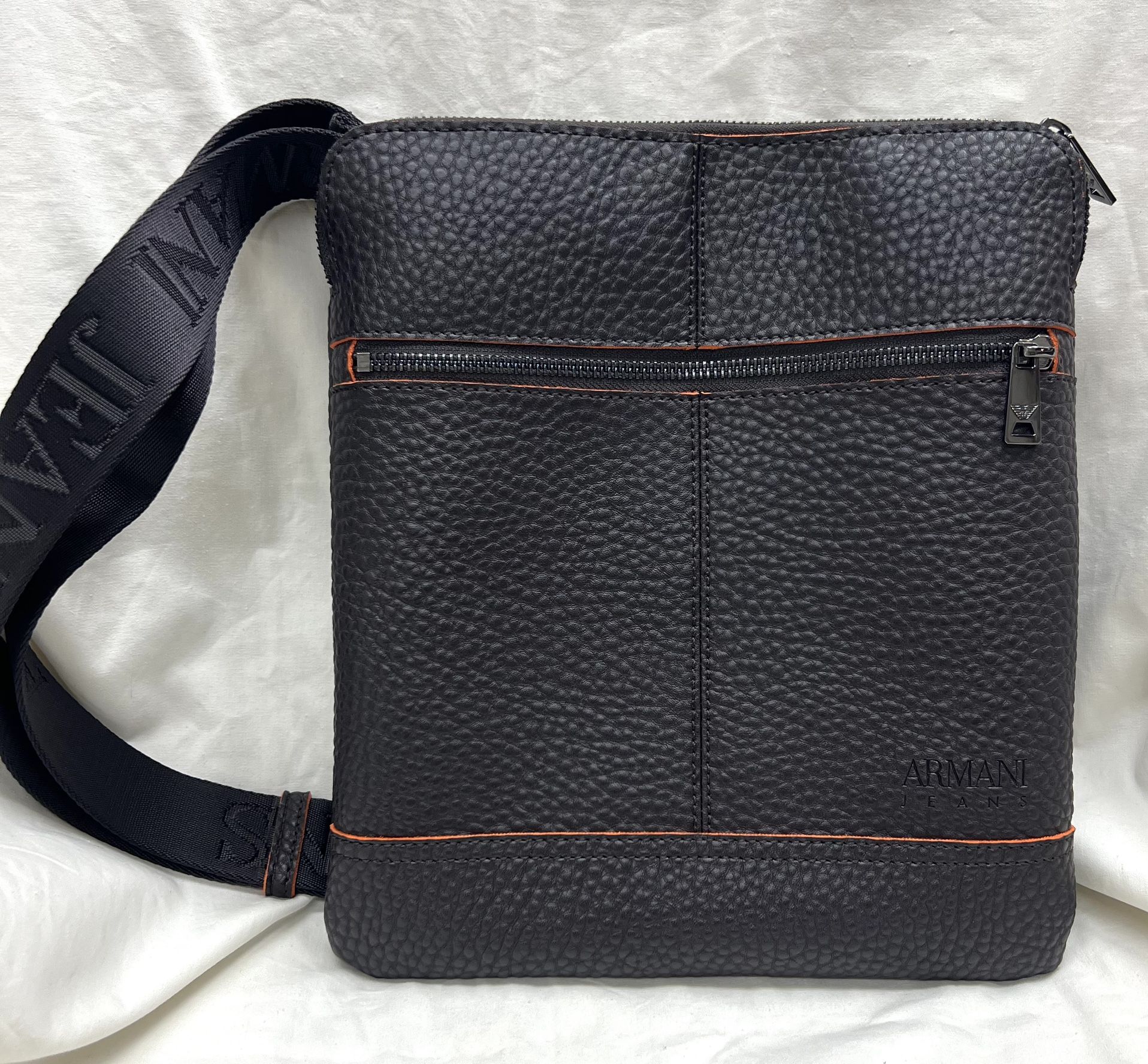 ARMANI JEANS MESSENGER BAG, LEATHER, BLACK