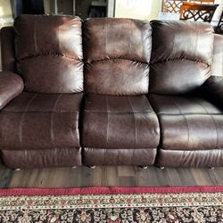 3-Piece Brown Faux Leather Reclining Sofa Set