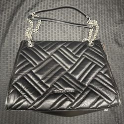 Black Michael Kors Quilted Leather Purse with Silver Chain