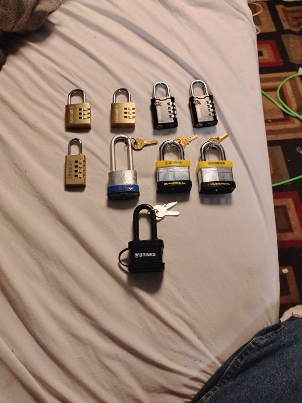 9 New OOB BRINKS Padlocks Boron/Hardened Commercial Residential Use 5)Combo/4Key