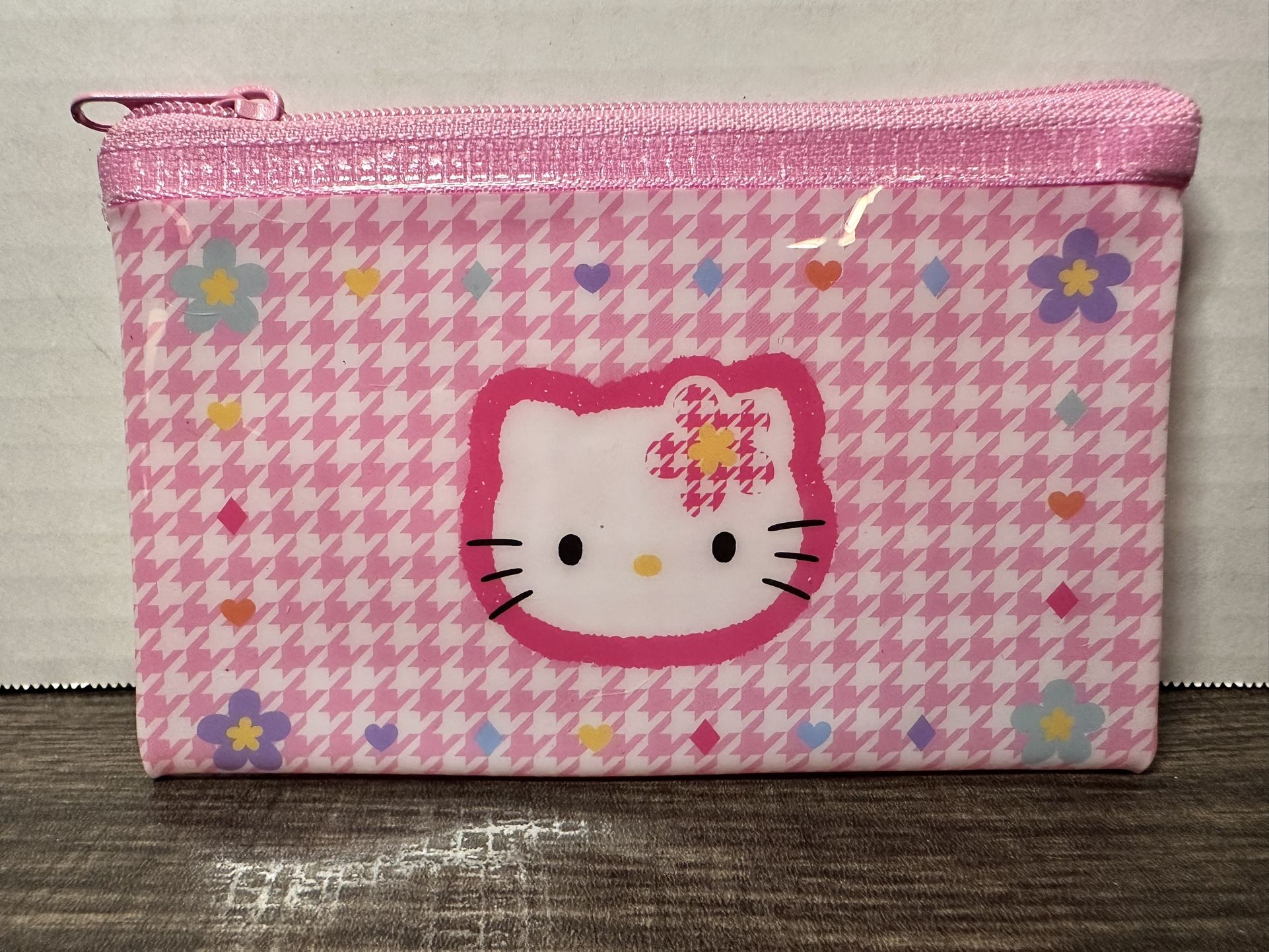New Sanrio Hello Kitty Zippered Wallet Coin Purse Bag 50th Anniversary Herringbone Design