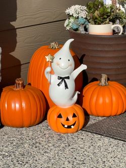 Halloween Ghost on Jack-O-Lantern Figurine