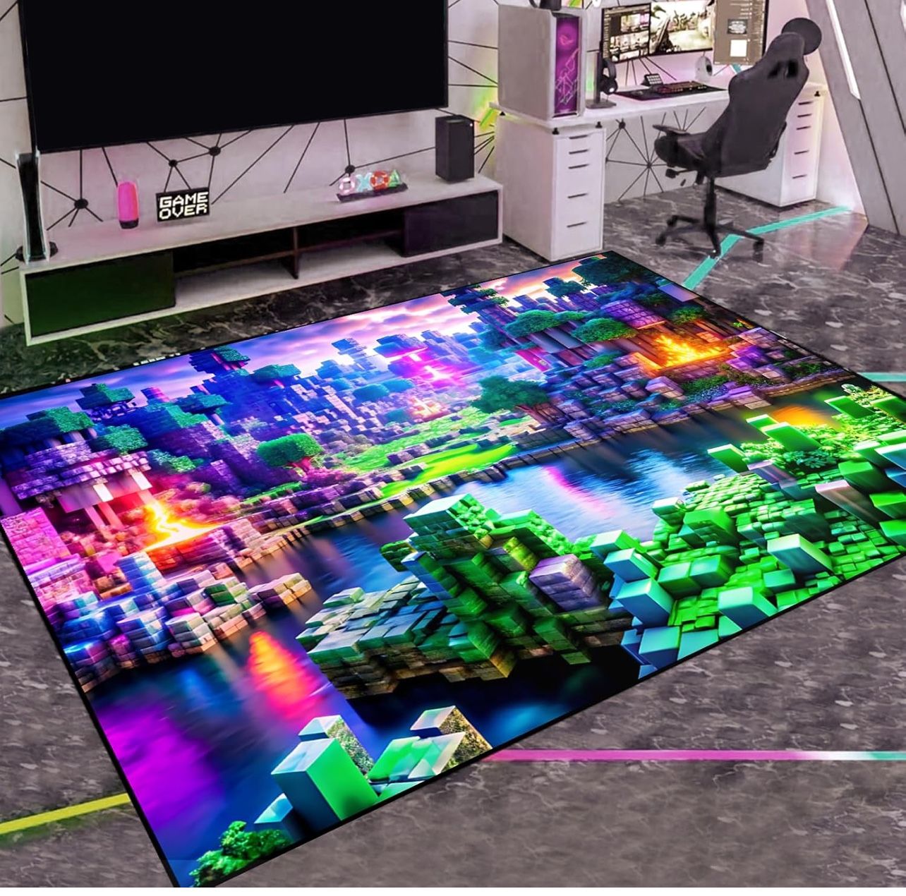 Block Game Rug Teen Kids Carpet, 79" x 59")