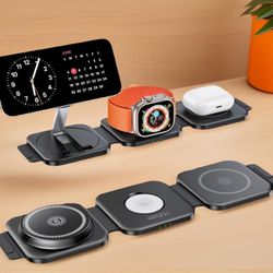 JARGO 3 in 1 Wireless Charging Station for Apple Devices, Foldable iPhone Chargi