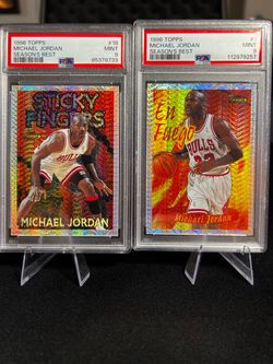 Topps 1996 Season's Best Michael Jordan PSA 9 En Fuego #1, Sticky Fingers #18