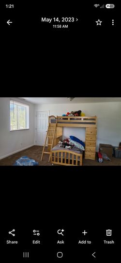 Wood Bunk Bed with Built-In Dresser and Ladder