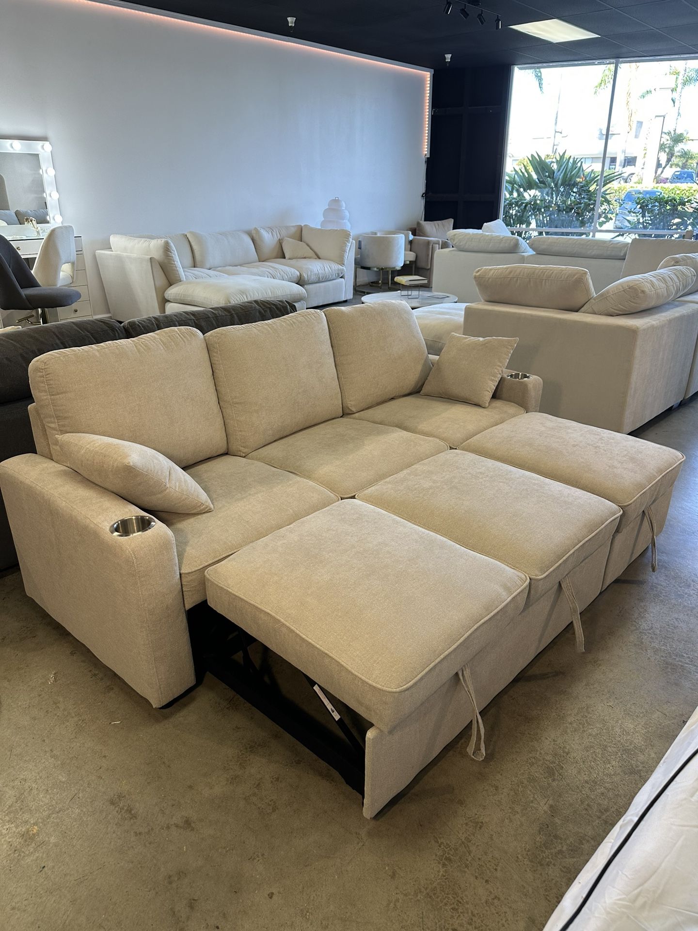 Sleeper Sectional Sofa Bed Chaise Couch with Pull Out Bed for Living Room or Guest Room