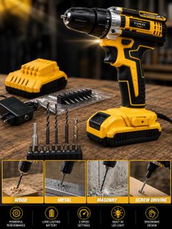 🔨 21V Cordless Power Drill Set – Rechargeable Electric Drill Kit with Battery & Fast Charger | Perfect for Home DIY, Repair, Gardening & Furniture As