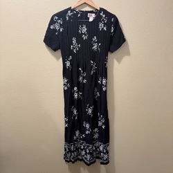 Women’s Size 10 Vintage R&K Originals Black White Floral Rayon Long Maxi Dress