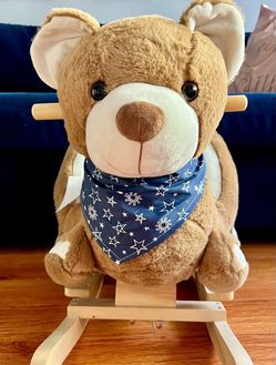 Baby Rocking Bear, Riding Horse, Bear Themed Plush Animal Rocker with Pedals for Ages 18-36 Months