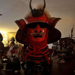 Japanese Samurai Kabuto Helmet & Menpo Mask Display – Decorative Armor