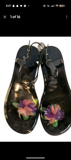 Black Jelly Sandals with Flower Detail