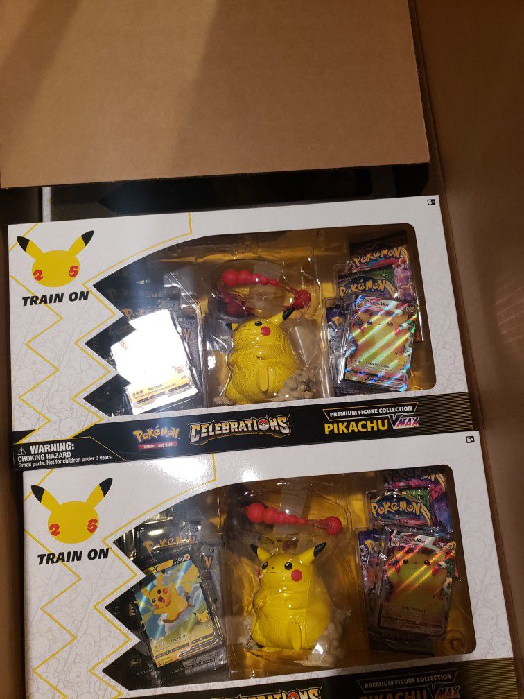 pokemon  celebrations 25th anniversary premium figure collection pikachu vmax evolving skies xy evolutions vivid voltage hidden fates mewtwo lugia 