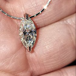 2 Carat Marquise Cut Moissanite 18kt White Gold Plated Sterling Silver Pendant Necklace