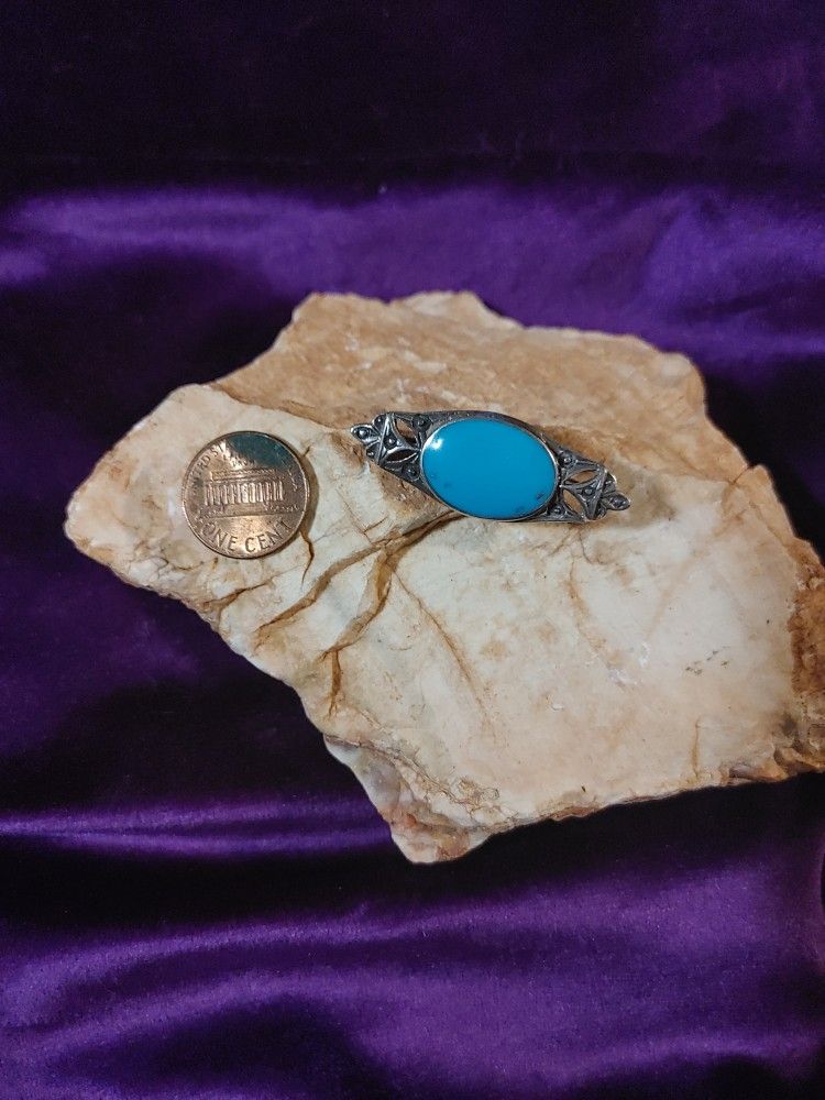Turquoise pin Set In Sterling. Vintage Appearance