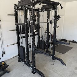 PRO SERIES Ultimate 3-1 Half Rack Functional Trainer w/Smith Machine Bar | 400lb Stack | Gym Equipment | Fitness | Commercial | Squat Rack  