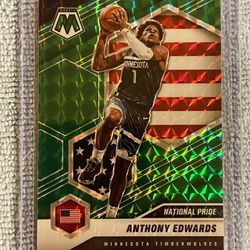 Anthony Edwards Minnesota Timberwolves 2020-21 Panini Mosaic National Pride Green Mosaic Prizm Rookie Card!